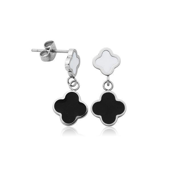 CJ Steelx Clover Stainless Steel Earring  with Black Enamel