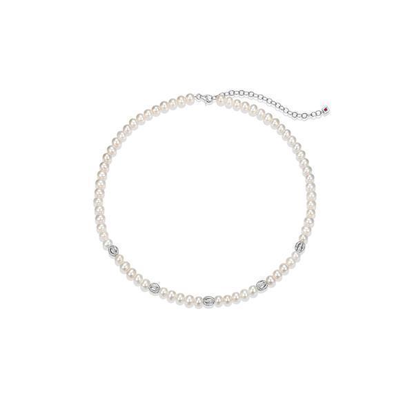 NR0LBV6-W "Luna" Sterling Silver White Pearl and Cubic Zirconia Cage Necklace