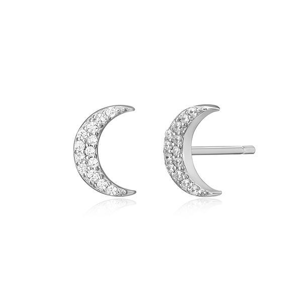 CJ Monte sterling silver lab­-created diamond crescent moon stud earrings
