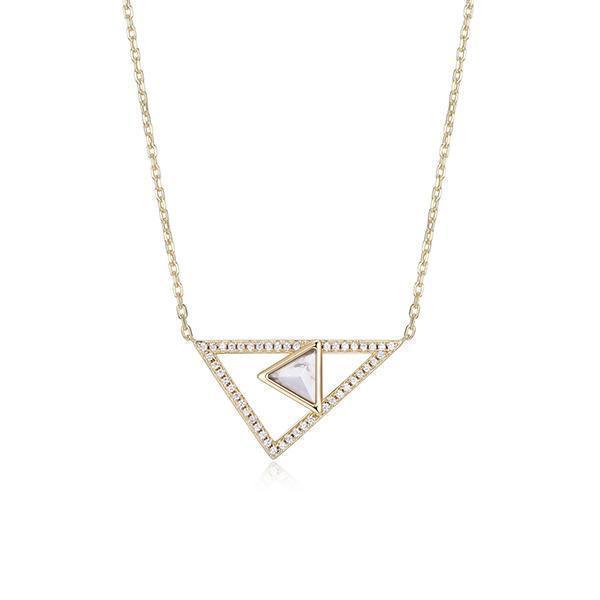 N30LBN2-Y "Spatial" Sterling Silver Howlite and Pave Cubic Zirconia Triangle Necklace