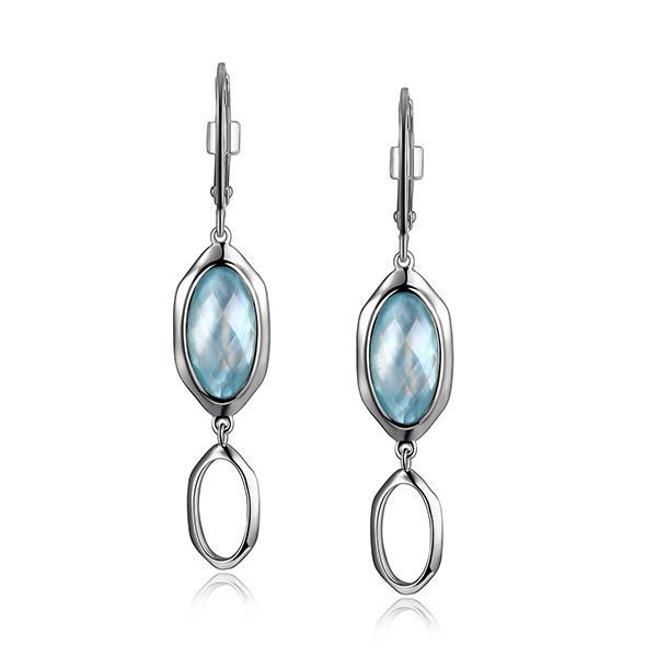 ER2LC70GV-W Sterling Silver White Crystal and Dyed Blue Mother of Pearl Doublet Dangle Leverback Earrings