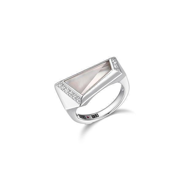 RR4LADY-W-8 "Iceberg" Mother of Pearl and Crystal Doublet with Cubic Zirconia Ring  - Silver