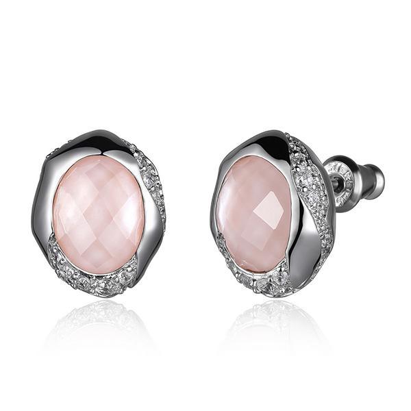 ER2LC4J97-W Sterling Silver Pink Mother of Pearl with Crystal Overlay Post Earrings