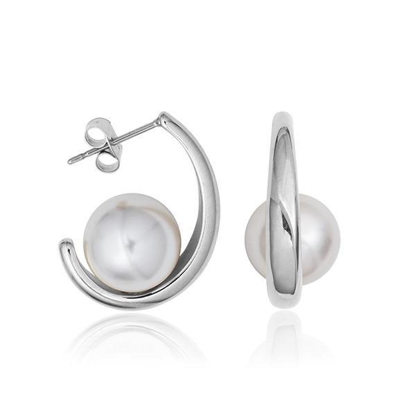 CJ STEELX High Polish Shell Pearl Open Hoop Earrings - Silver