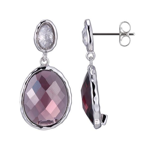 ER2LC1XEC-W Sterling Silver Smoky Quartz Cubic Zirconia Post Earrings