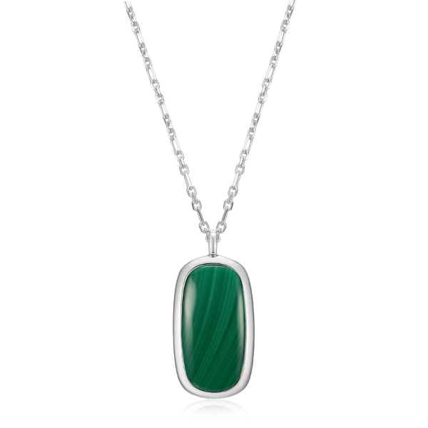 NR0LBXR3-W Allure Malachite Emerald Cushion Pendant Necklace