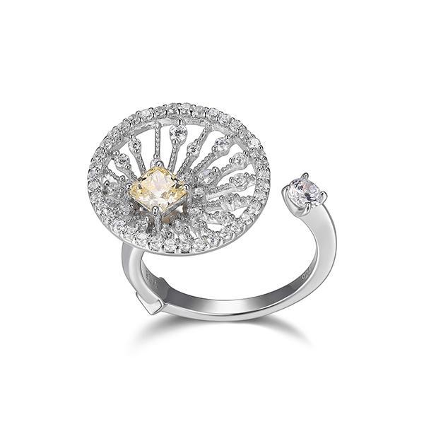 RR4LA9Y05-W-9 Sterling Silver STARBURST Clear and Yellow Cubic Zirconia Wide Ring Size 9