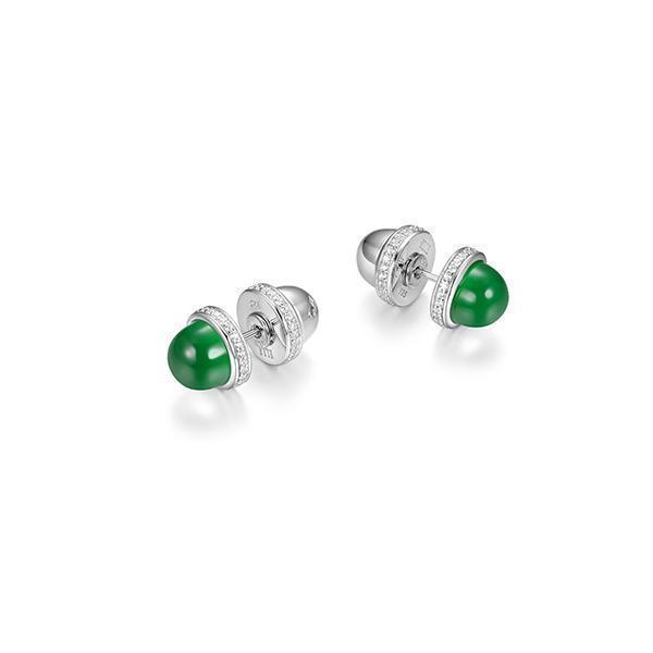 ER2LCSQ-W "Pivot" Genuine Light Green Agate & Cubic Zirconia Reversible Stud Earrings
