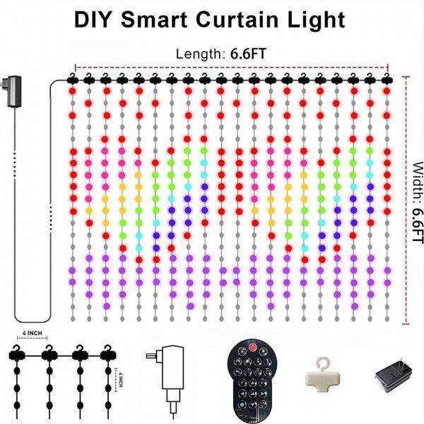 Smart RGB Curtain String Lights 400 LED Waterproof Custom Pattern Window Lights with App Control for Holiday Decoration for Bespoke Design Adjustments - White