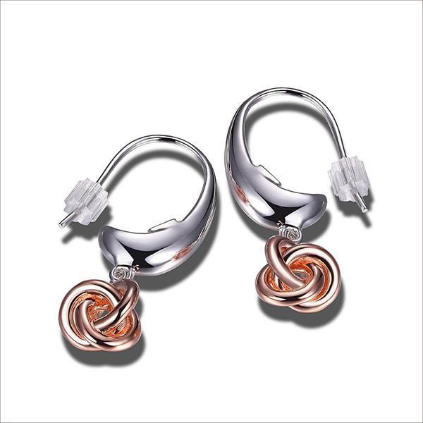 ER2LC32A0-2T Sterling Silver Knot Wire Hook Two Tone Earrings
