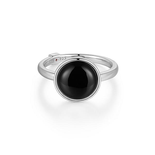 RR4LAKM27-W-6 Sterling Silver LUSTRE Cabochon Black Agate Ring Size 6