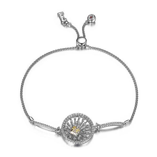 BR1LAF30-W-9 Starburst Cubic Zirconia Circle Bolo Bracelet Size 9