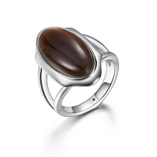 RR4LA7K97-W-7 Sterling Silver Genuine White Mother of Pearl and Smoky Quartz Doublet Ring Size 7