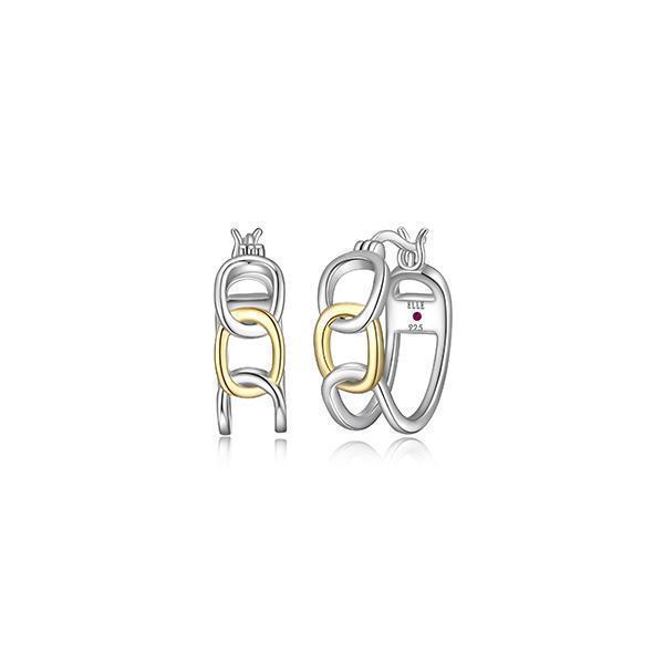 ER2LCQ8-2T "Parallel" Two-tone Sterling Silver Open Oblong Link Hoops Earrings