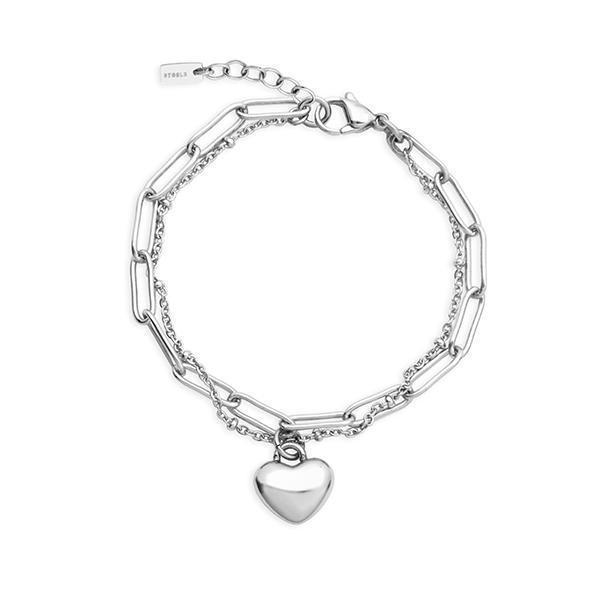 Valentine's Day CJ Steelx Layered Link Chain Heart Bracelet - Silver - Jewellery