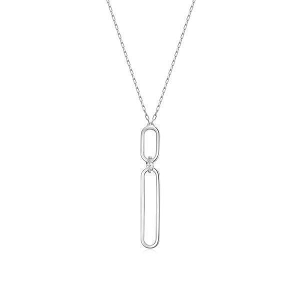 NR0LBUT-W "Parallel" Open Oblong Link with Marquise Cubic Zirconia Long Necklace