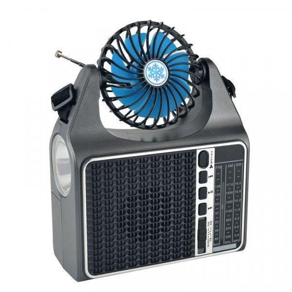 Multi-Functional Portable Bluetooth Speaker Integrated Solar Panel Cooling Fan AM/FM/SW Radio and Convenient Carry Strap KIFP-128-S for Universal Cell Phone And Bluetooth Device - Silver