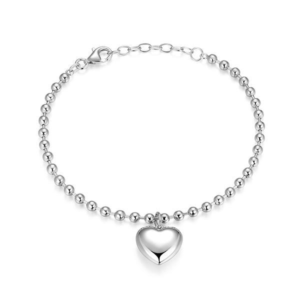BR1AD26A0-W-6.5 Sterling Silver Puffy Heart Charm 3mm Bead Bracelet Size 6.5