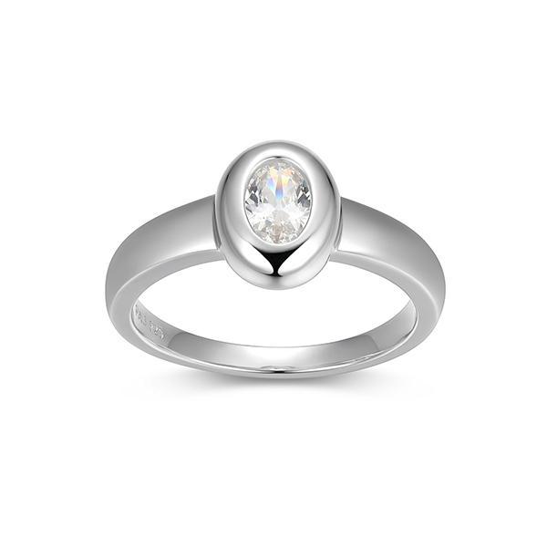 RR4ATC200-W-7 Sterling Silver Puffy Bezel Oval Diamondlite Cubic Zirconia Ring Size 7