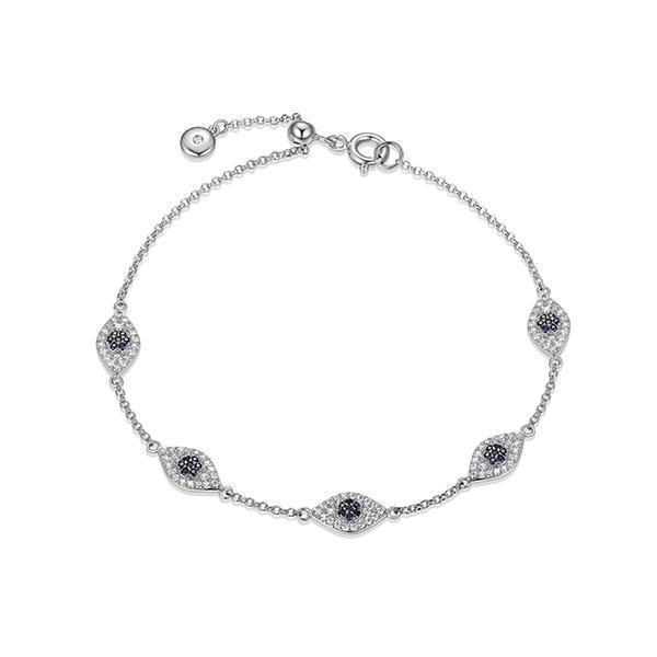 Diamondlite Cubic Zirconia Black Sapphire Evil Eye Station Bracelet -  Silver