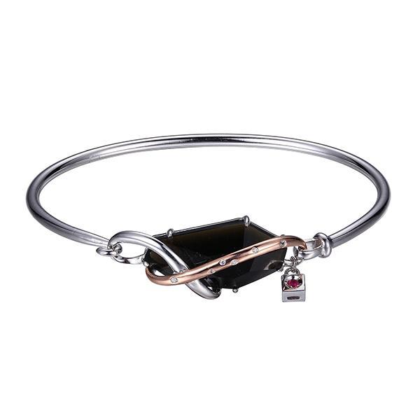 BR1LADGD-2T-6.75 Bouquet Obsidian and Cubic Zirconia  Two Tone Bangle Size 6.75