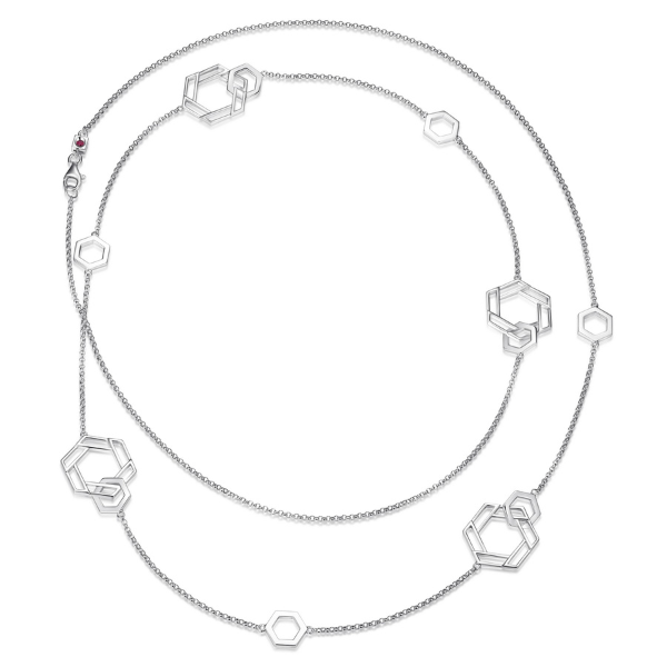 NR0LBGQA-W Lattice Intertwined Hexagon Station Necklace