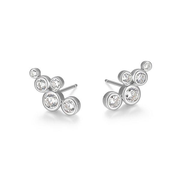 ER2AUTM00-W Sterling Silver Dimanondlite Cubic Zirconia Round Bezel Bubbles Stud Earrings
