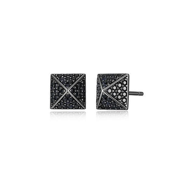 Sterling silver CJ Ethos BLACK ICE gun color genuine black sapphire pyramID stud earrings