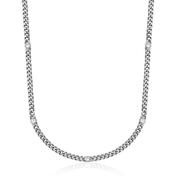 CJ STEELX 4mm Round Cubic Zironia Station Curb Chain Necklace Size 15 - Silver