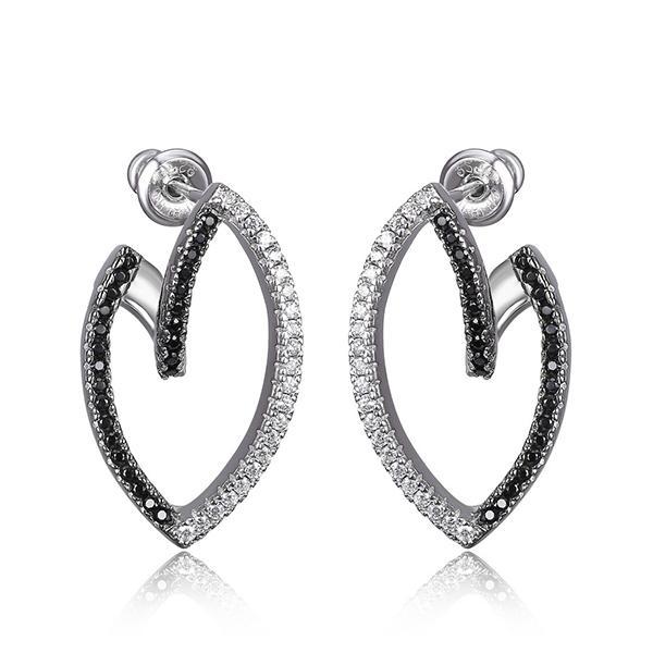 ER2LC65GK-2T Sterling Silver Black Nano and White Cubic Zirconia Bypass Two Tone Post Earrings