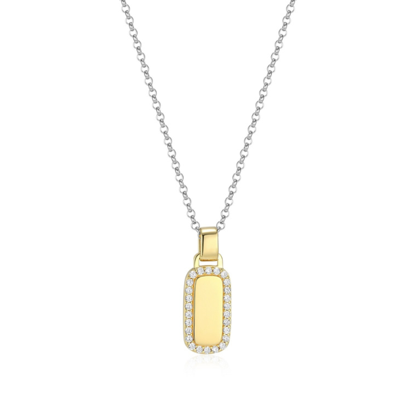 NR0LC009-2T Allure Cubic Zirconia Dog Tag Chain Two Tone Necklace