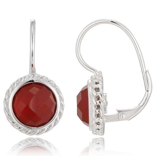 ER2LBEWAB-W Sterling Silver Red Agate with Curb Chain Detail Euro Wire Earrings