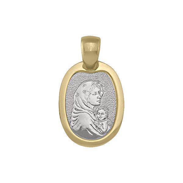 18K Two Tone Oval Madonna Pendant - 2.1 gm