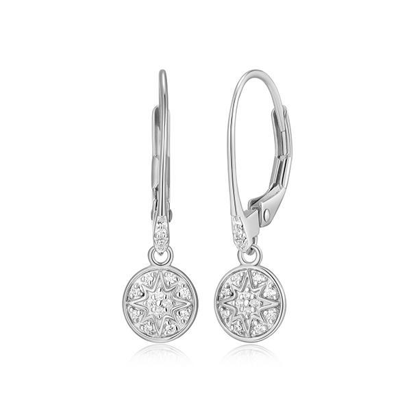 CJ Monte sterling silver lab­-created diamond disk leverback earrings