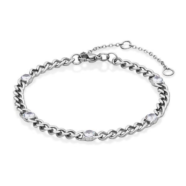 CJ STEELX Round Cubic Zirconia Station Curb Chain Bracelet Size 7 - Silver