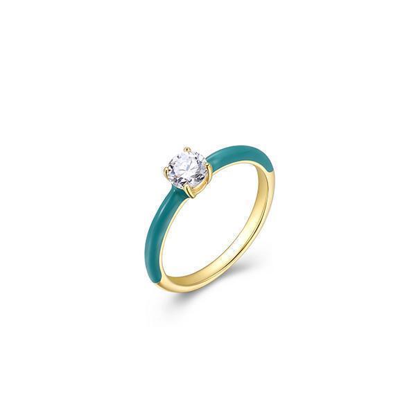Cotton Candy Collection Round Diamondlite Cubic Zirconia Enamel Solitaire Ring- Blue - Size 8