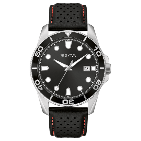 Bulova 96B438 Rugged Leather Strap Men Watch - Black