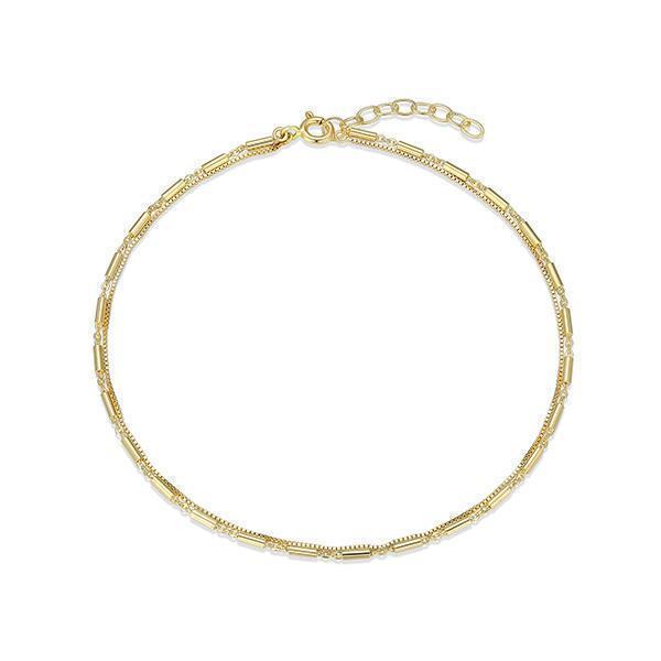 Layered Box and Tube Link Cable Chain Anklet - Gold