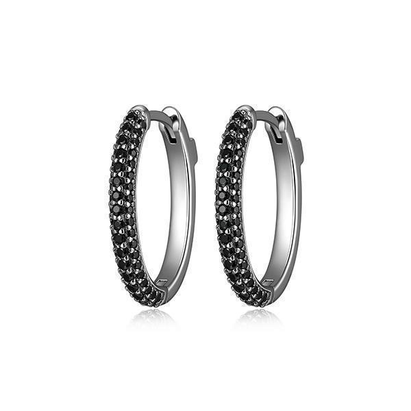 E62LCLT-B "Stardust" Oval Hoop Earrings with 3-Row Black Spinel