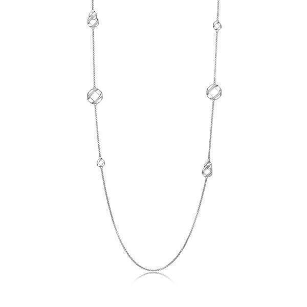 NR0LBNW-W "Lattice" Sterling Silver Hexagon and Pave Cubic Zirconia Station Long Necklace