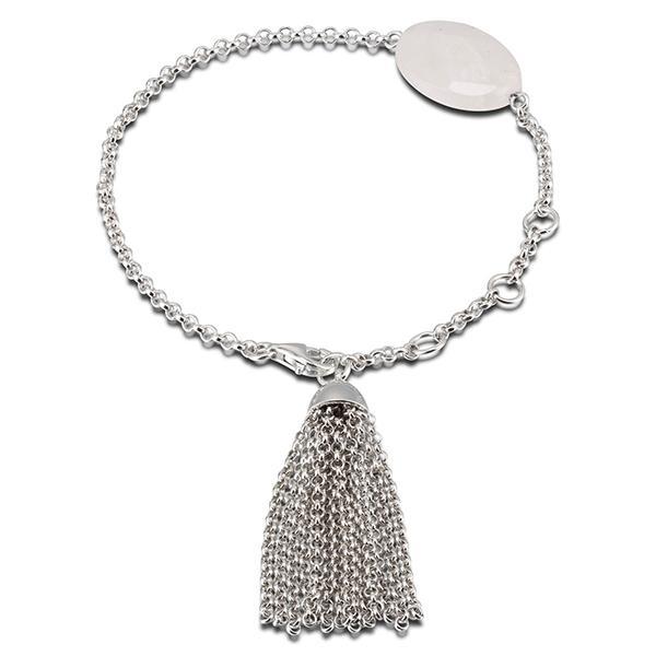 BR1LA5FAL-W-7.5 Sterling Silver Genuine Oval Dyed Green Quartz and Tassel Bracelet Size 7.5