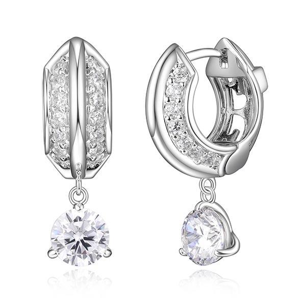 ER2LCFR00-W Sterling Silver GLIMMER 6mm Dangle Round Cubic Zirconia Hoop Earrings
