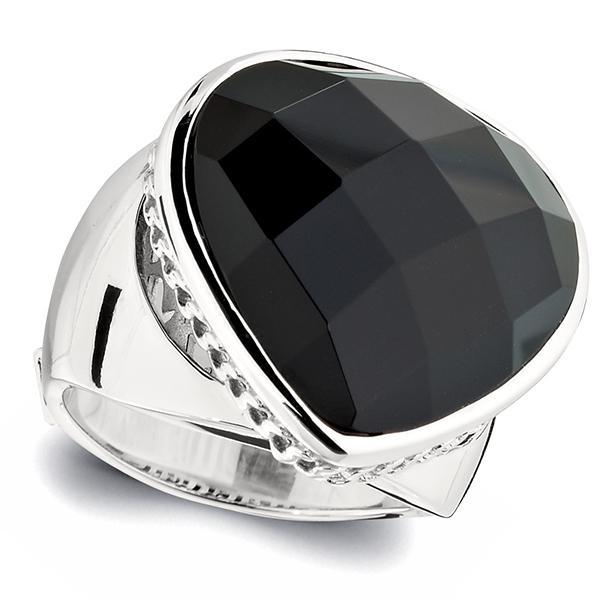 RR4L81127-W-6 Sterling Silver Black Agate Diamond Shaped Ring Size 6