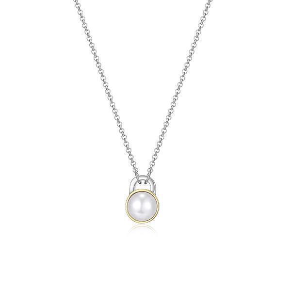 NR0LBUU-2T "Parallel" Sterling Silver Bezel Set with White Pearl Necklace