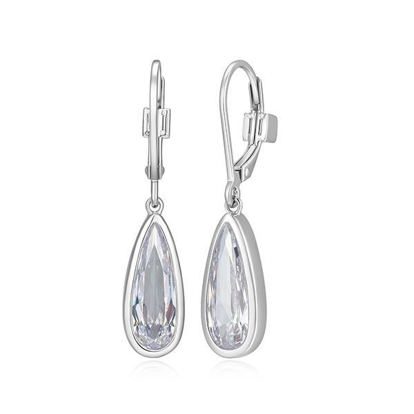 ER2LCV000-W Sterling Silver LUSTRE Long Pear Shape Cubic Zirconia Dangle Leverback Earrings