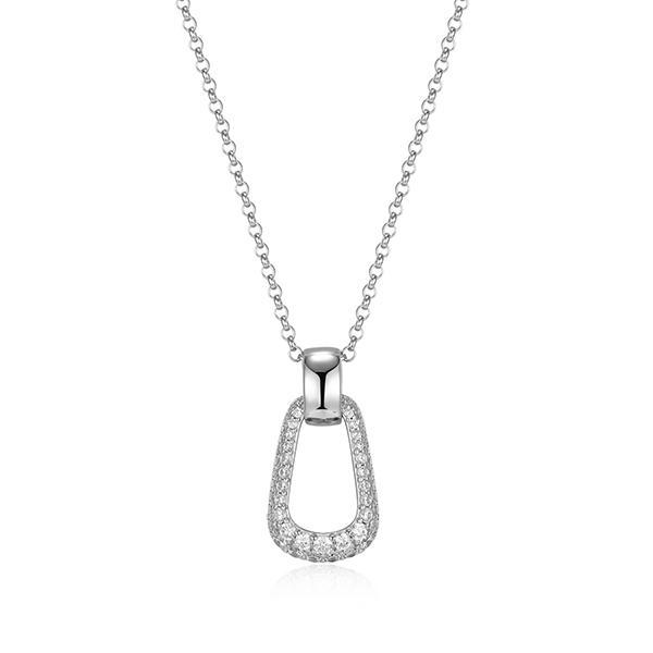 NR0LBZW00-W-17 Sterling Silver CITADEL Reversible 3A Pave Cubic Zirconia Oblong Pendant Necklace Size 17