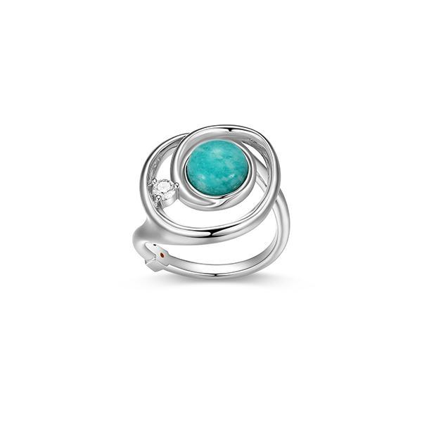 RR4LAGZGU-W-8 Sterling Silver SATELITE Peru Amazonite and Moissanite Circle Ring Size 8