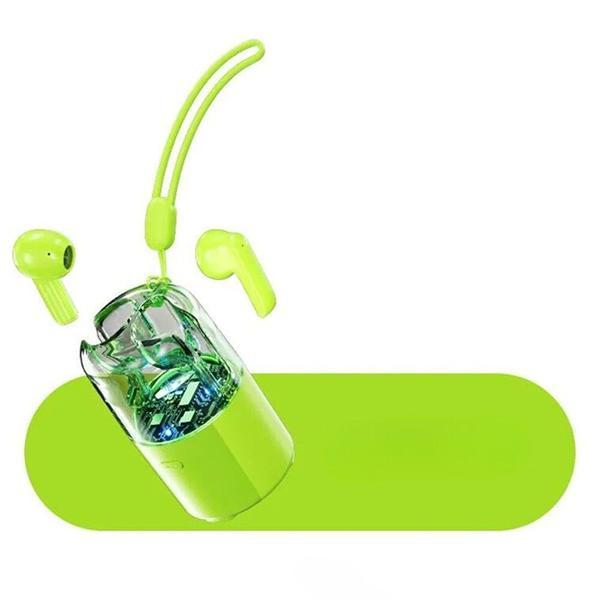 Portable Wireless Bluetooth TWS Headphones with Speaker Charging Case - RGB Lights and Transparent Design KITC60 for Universal Cell Phone And Bluetooth Device - Green