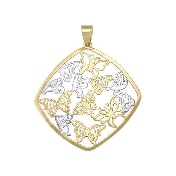 10K Gold and Silver Butterflies Pendant - 10K2T