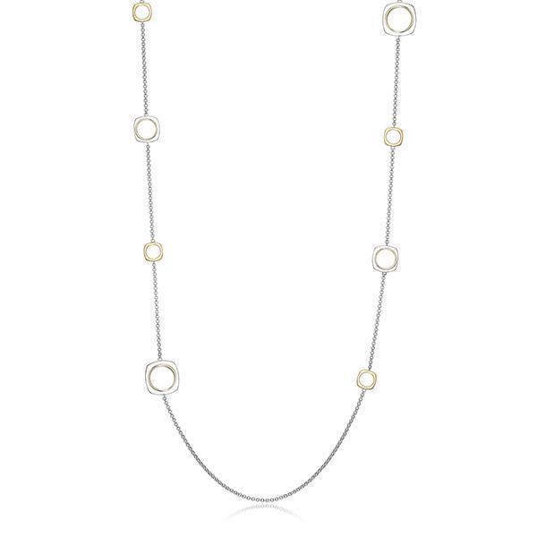 NR0LBP1-2T "Aureole" Sterling Silver 2-Tone Open Square Link Station Long Necklace